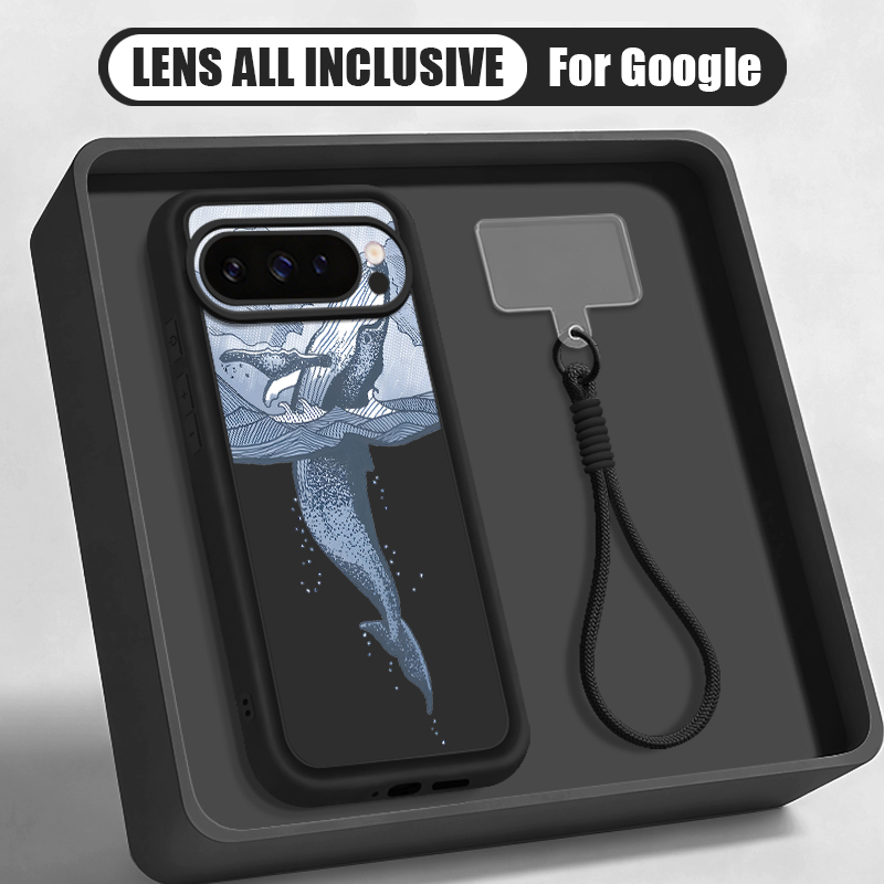 Google Pixel 8A - 혹등고래 프린트 손목 스트랩 끈 케이스